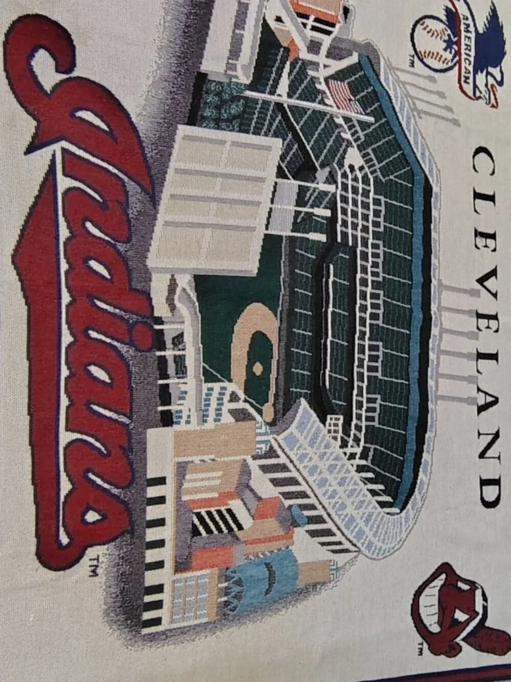 Cleveland Indians Jacobs Field Chief Wahoo Danbury Mint Tapestry Blanket 46x60